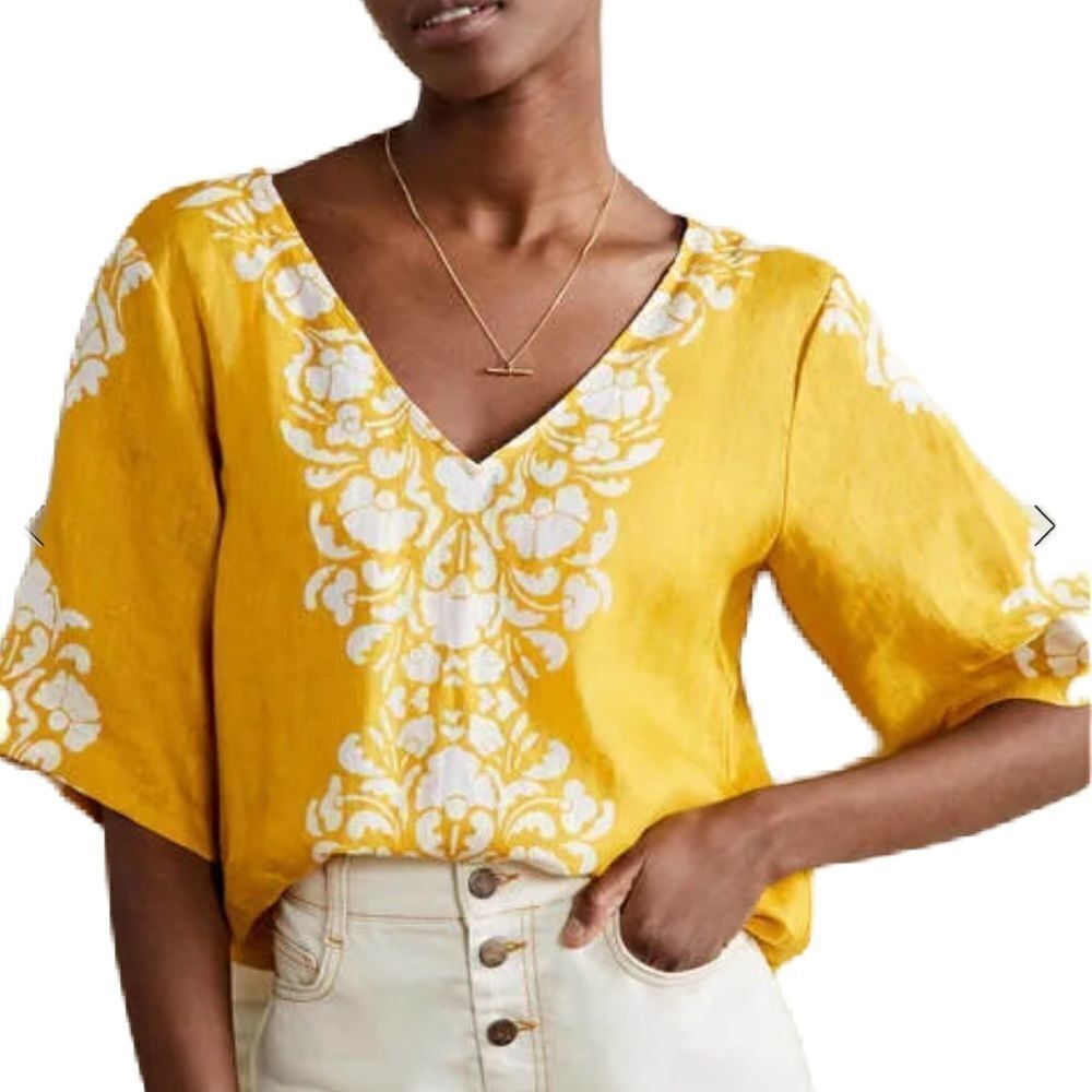Boden Yellow Linen Wide Sleeve Top New Size 6